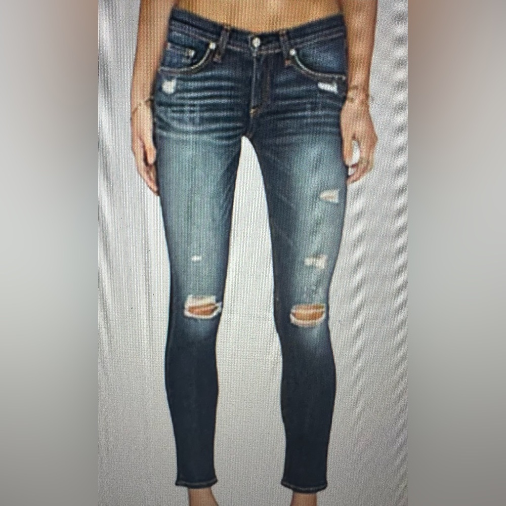 Rag and Bone Skinny Leg Capri Jeans Dark Wash Distressed Size 26